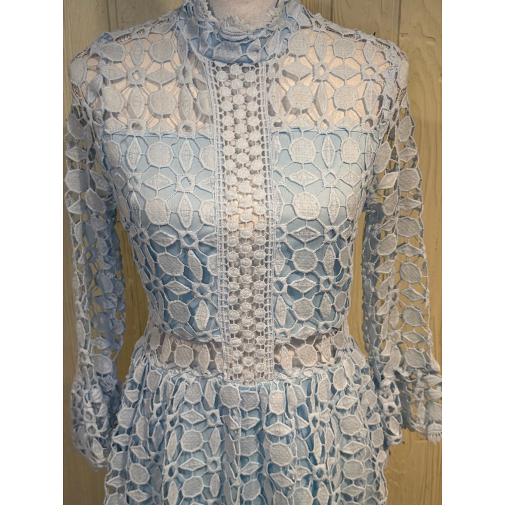 EillyBazar Light Blue Lace Long Sleeve Dress Women's M - Picture 2 of 10